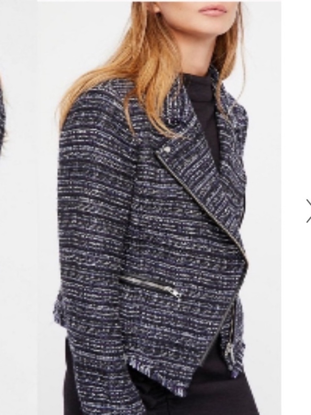 Free People Navy & Dark Purple Tweed Moto Blazer